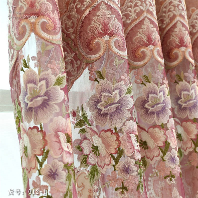 Rideaux brodés fleurs style romantique européen pour salon et chambre