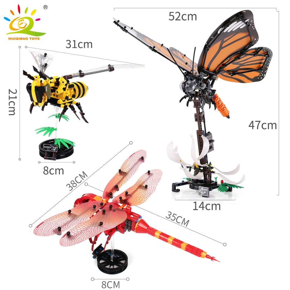 Jeu de construction Huiqibao insectes – Abeille, papillon et libellule