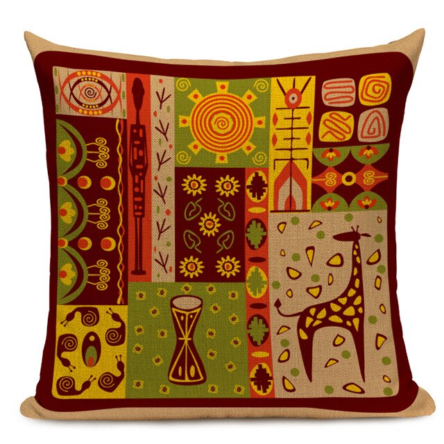 Housse Coussin Géométrique Style Africain - Éléphant Lin Décoration 3