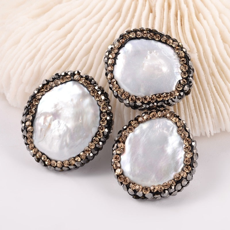 Lot de 10 perles rondes nacre naturelle et argile avec strass – DIY bijoux