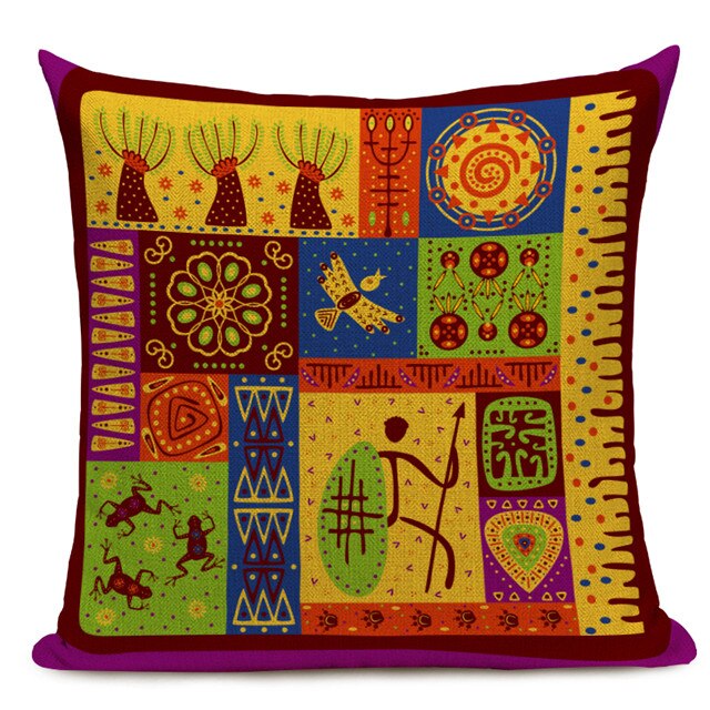 Housse Coussin Géométrique Style Africain - Éléphant Lin Décoration 3