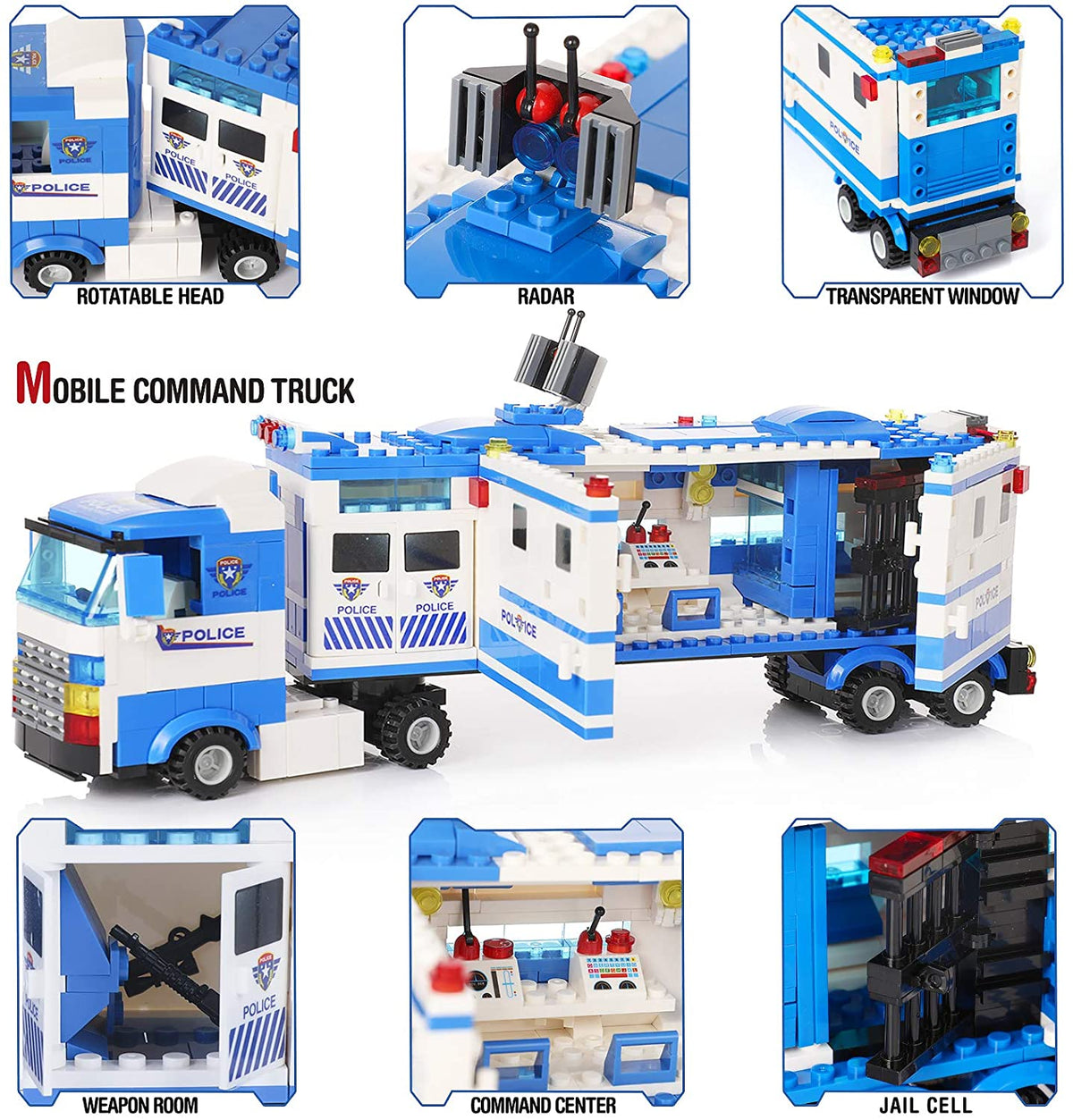 Jeu de construction 8 en 1 police – Voiture, camion et hélicoptère SWAT