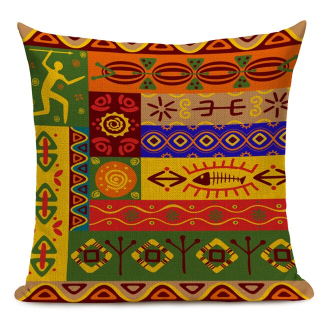 Housse Coussin Géométrique Style Africain - Éléphant Lin Décoration 3
