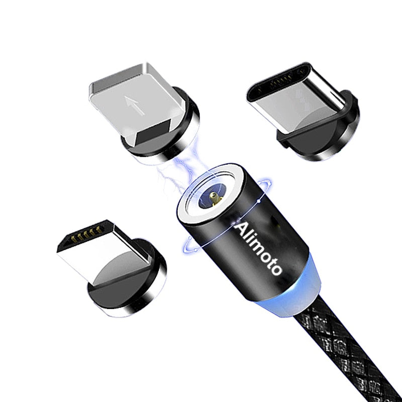 Câble magnétique Alimoto 1 m 3 en 1 charge rapide USB-C, Micro USB