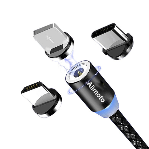 Câble magnétique Alimoto 1 m 3 en 1 charge rapide USB-C, Micro USB