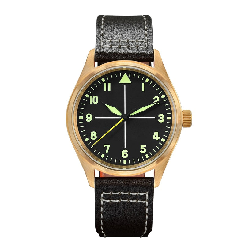 Montre pilote mécanique San Martin Bronze – Lumineux, étanche 200 m