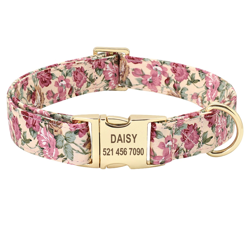 Collier nylon personnalisé avec plaque gravée pour chien et chat
