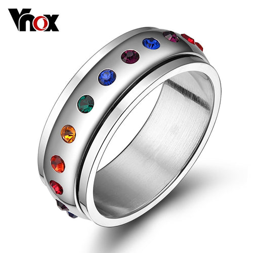 Bague tournante Vnox en acier inoxydable avec pierres arc-en-ciel femme