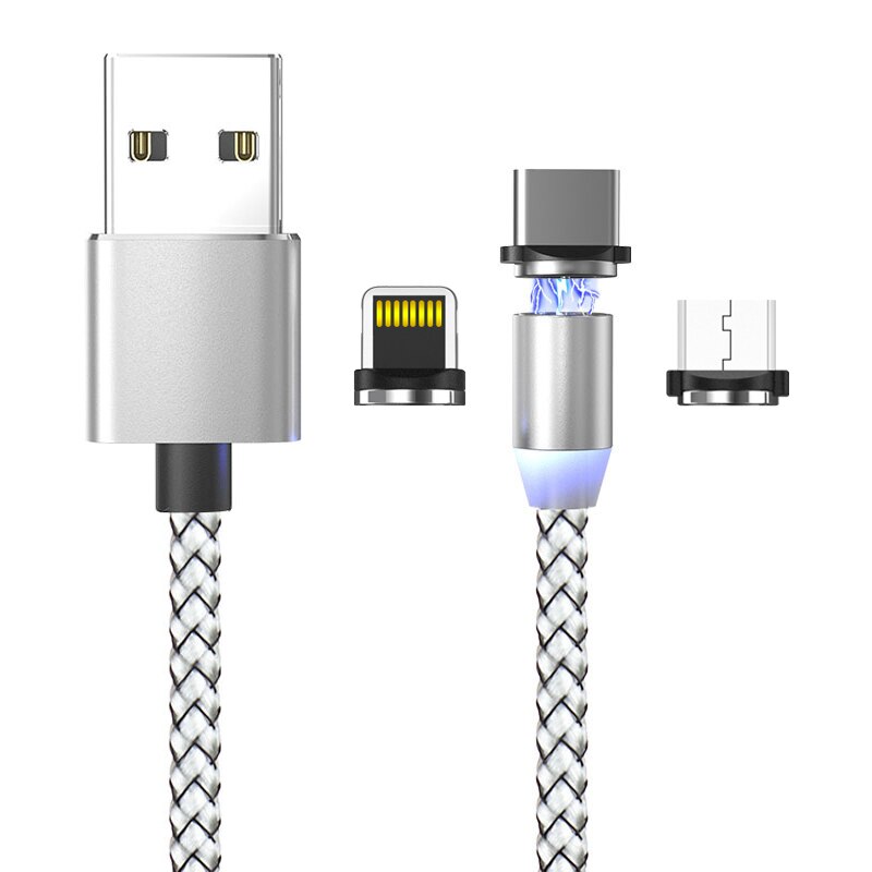 Câble magnétique Alimoto 1 m 3 en 1 charge rapide USB-C, Micro USB