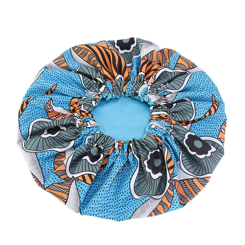 Bonnet Satin Motif Ankara - Foulard Tête Double Couche