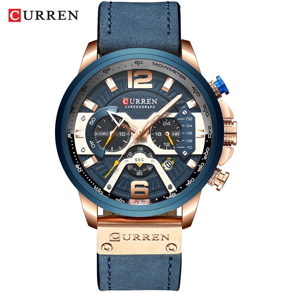 Montre chronographe homme Curren cuir – Sport, étanche, style militaire