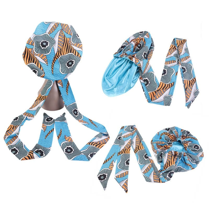 Bonnet Satin Motif Ankara - Foulard Tête Double Couche