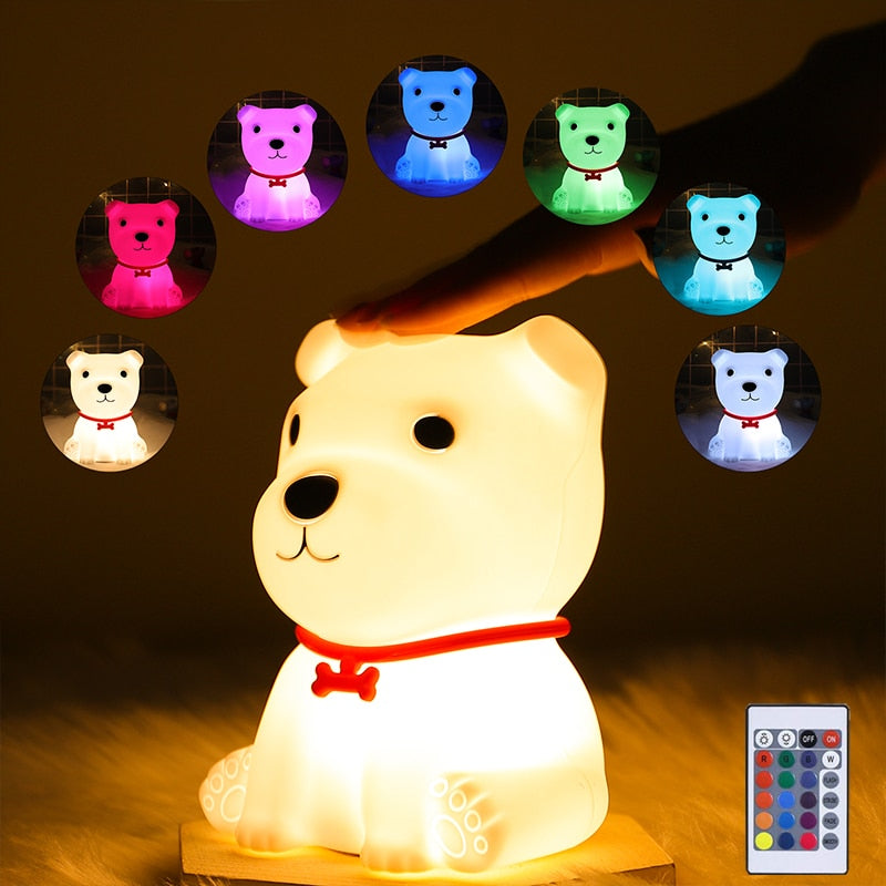 Veilleuse LED chien avec capteur tactile et télécommande pour enfant