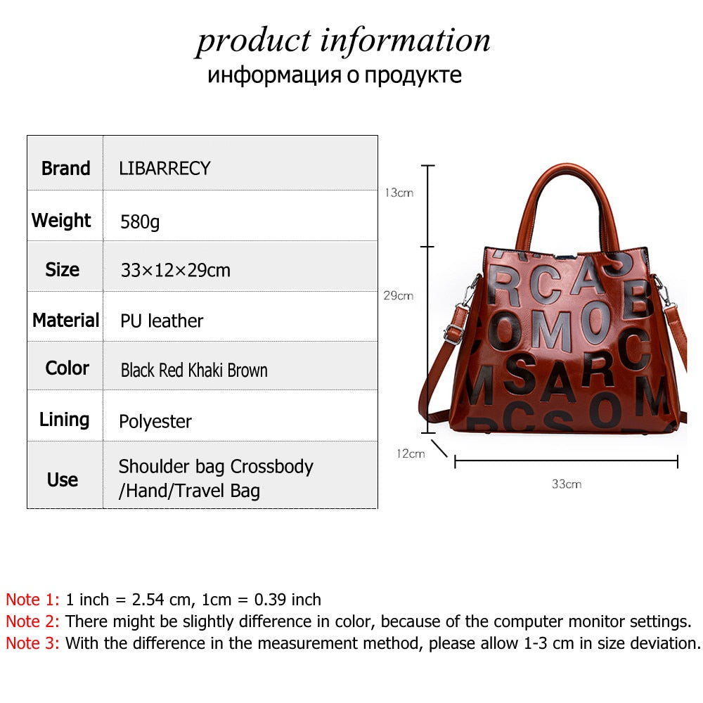 Sac à main femme en cuir PU avec bandoulière – Design lettres fashion