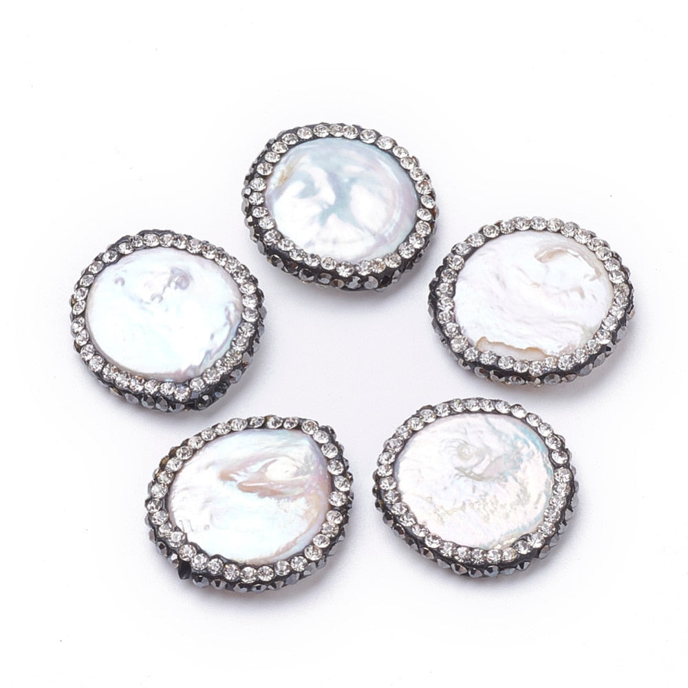 Lot de 10 perles rondes nacre naturelle et argile avec strass – DIY bijoux