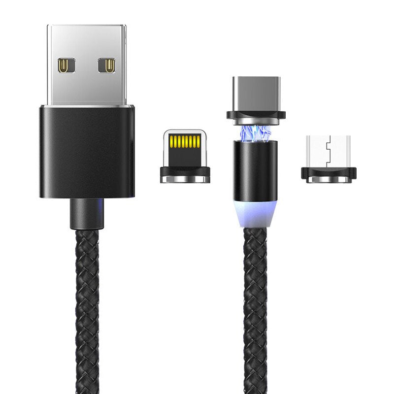 Câble magnétique Alimoto 1 m 3 en 1 charge rapide USB-C, Micro USB