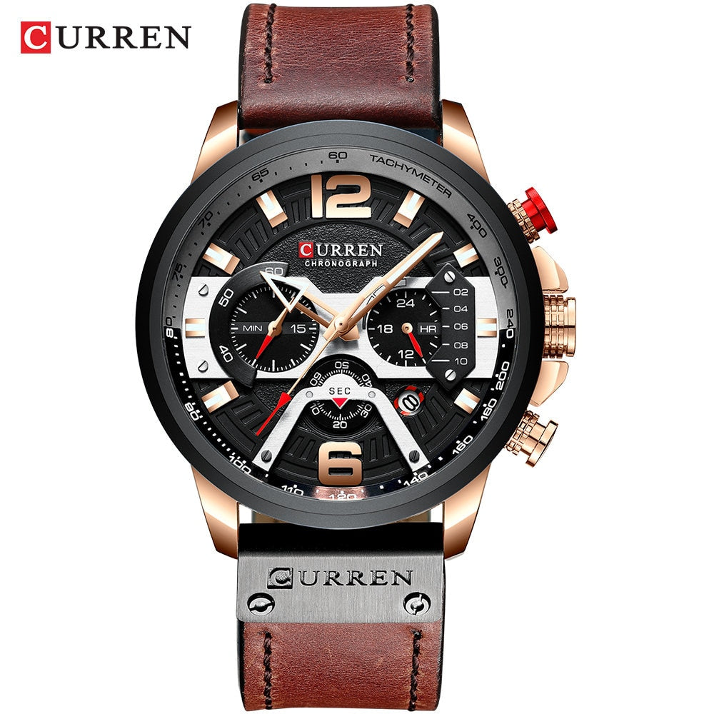 Montre chronographe homme Curren cuir – Sport, étanche, style militaire