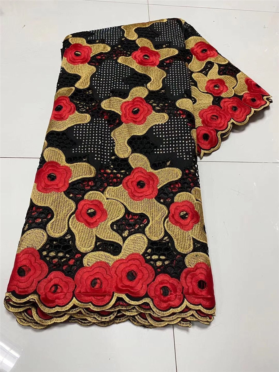 Tissu Dentelle Voile Suisse Africaine Coton Brodé - Mariage 5 Mètres