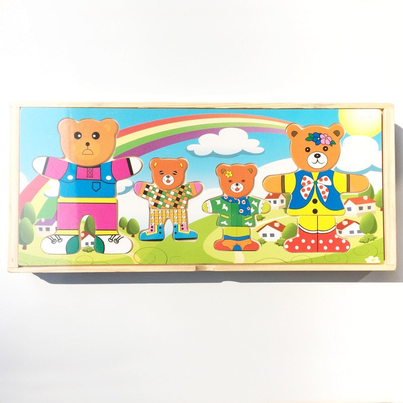Puzzle en bois 72 pièces ours et lapin à habiller – Jouet Montessori
