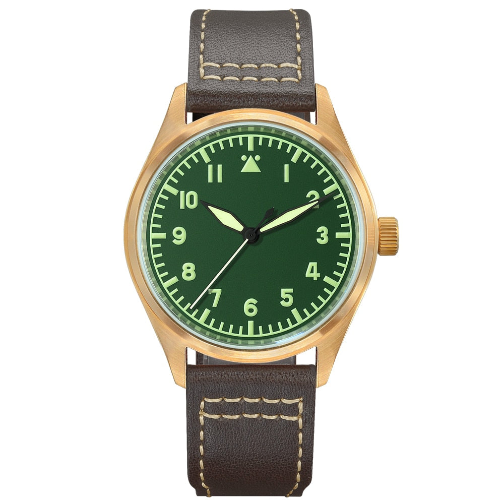 Montre pilote mécanique San Martin Bronze – Lumineux, étanche 200 m