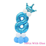 blue happy baby shower boys birthday pull flag banner balloon garland 1 age birth day 12month photo frame first party decor 1st