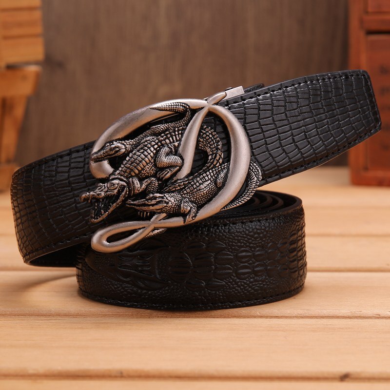 Ceinture homme cuir véritable crocodile avec boucle automatique