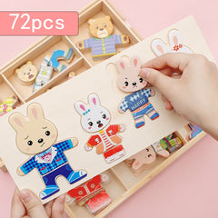 Puzzle en bois 72 pièces ours et lapin à habiller – Jouet Montessori