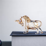 H&D Champagne Crystal Bull Figurine Art Glass Animal Figure Statues Souvenir Sculpture Home Office Decor Gift For Dad/Boyfriend