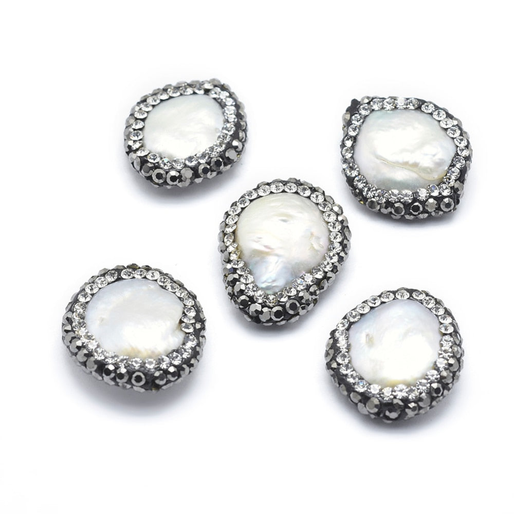 Lot de 10 perles rondes nacre naturelle et argile avec strass – DIY bijoux