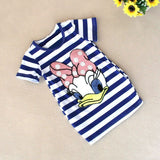 Malayu Baby Toddler Cute Girls Dresses Summer New Cotton Striped Cartoon Embroidery Casual Outfit 1-6Years Children's Clothing