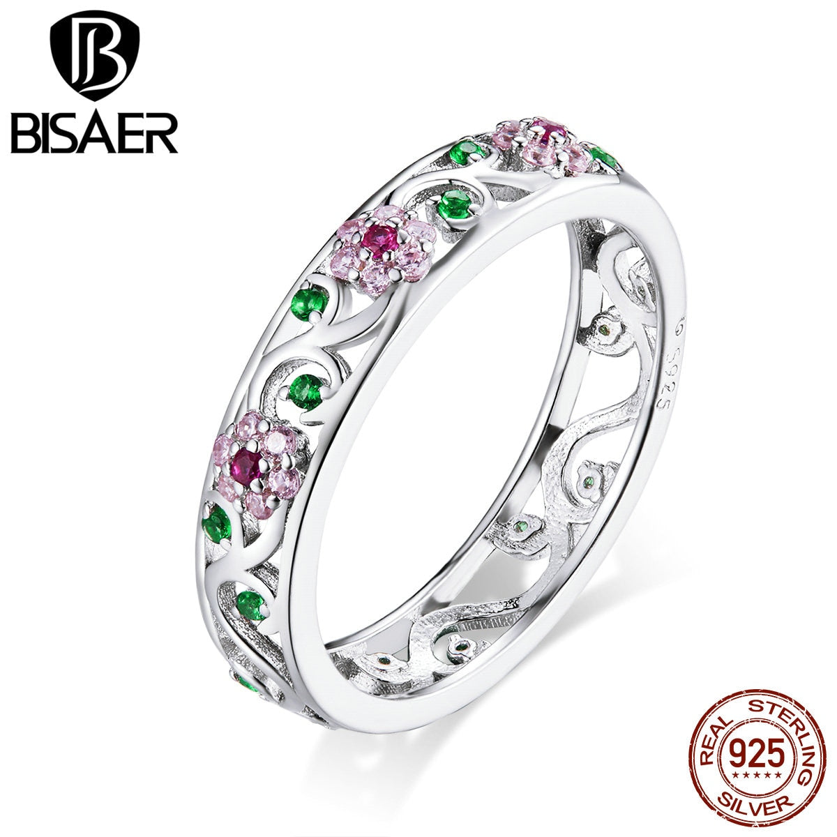 Bague fleur Bisaer en argent 925 avec zircons colorés – EFR132