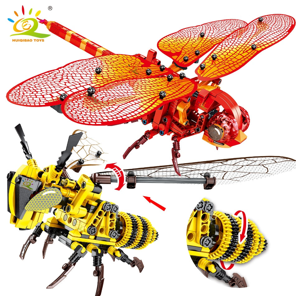 Jeu de construction Huiqibao insectes – Libellule et guêpe, briques techniques