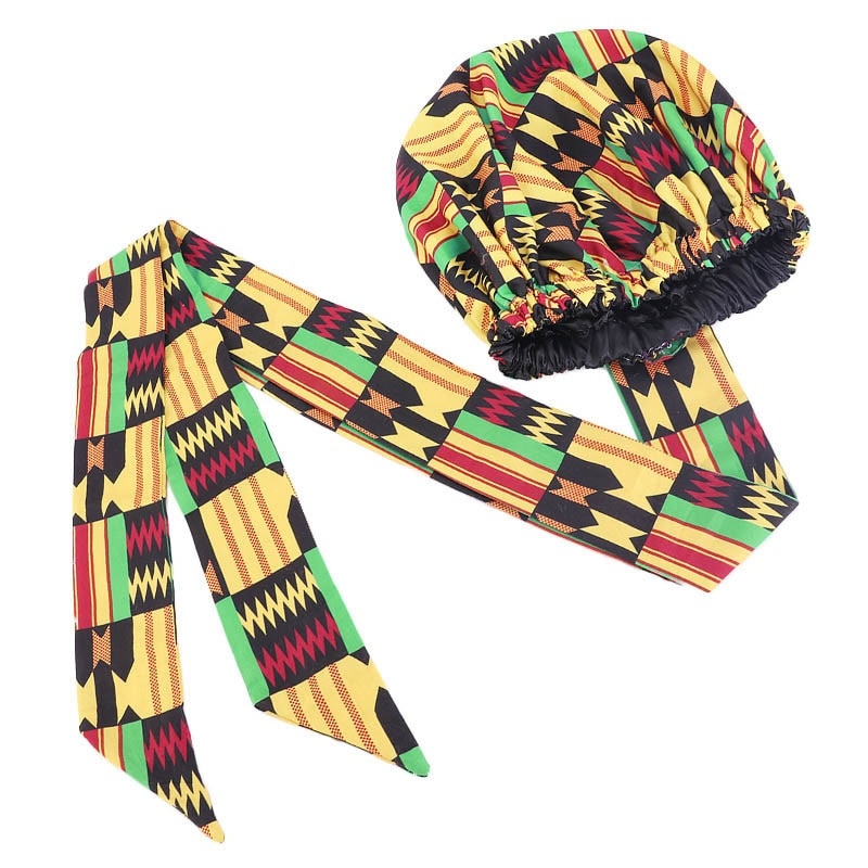 Bonnet Satin Motif Ankara - Foulard Tête Double Couche