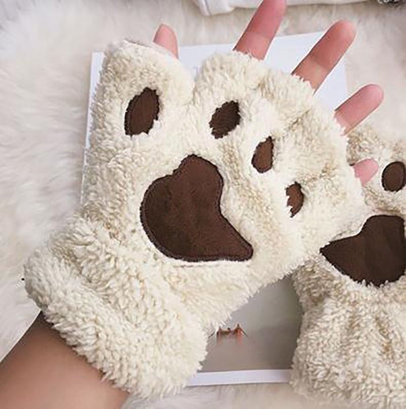 Gants Femme Patte d'Ours en Peluche - Moufles Hiver Chaudes