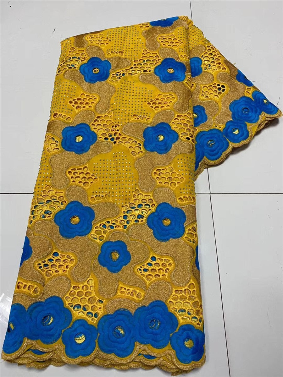 Tissu Dentelle Voile Suisse Africaine Coton Brodé - Mariage 5 Mètres