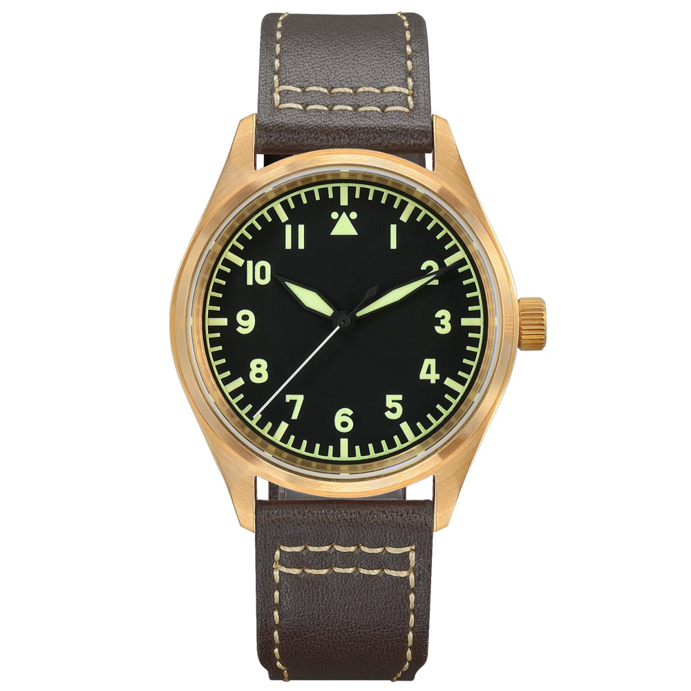 Montre pilote mécanique San Martin Bronze – Lumineux, étanche 200 m