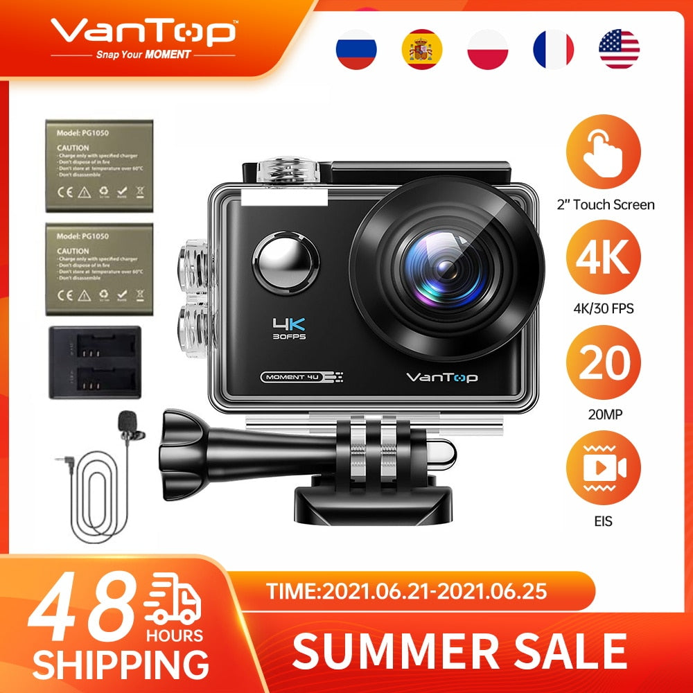 Caméra d'action VanTop Moment D4UQ 4K 20MP – WiFi, tactile, étanche
