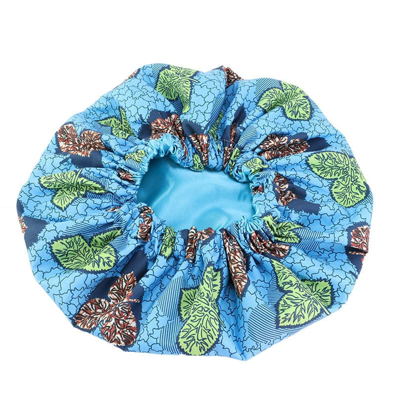 Bonnet Satin Motif Ankara - Foulard Tête Double Couche