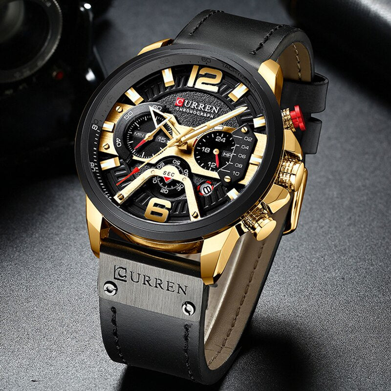 Montre chronographe homme Curren cuir – Sport, étanche, style militaire