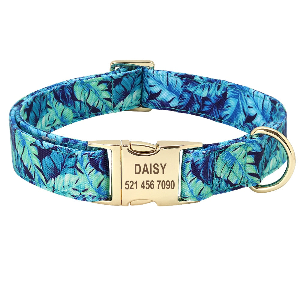 Collier nylon personnalisé avec plaque gravée pour chien et chat