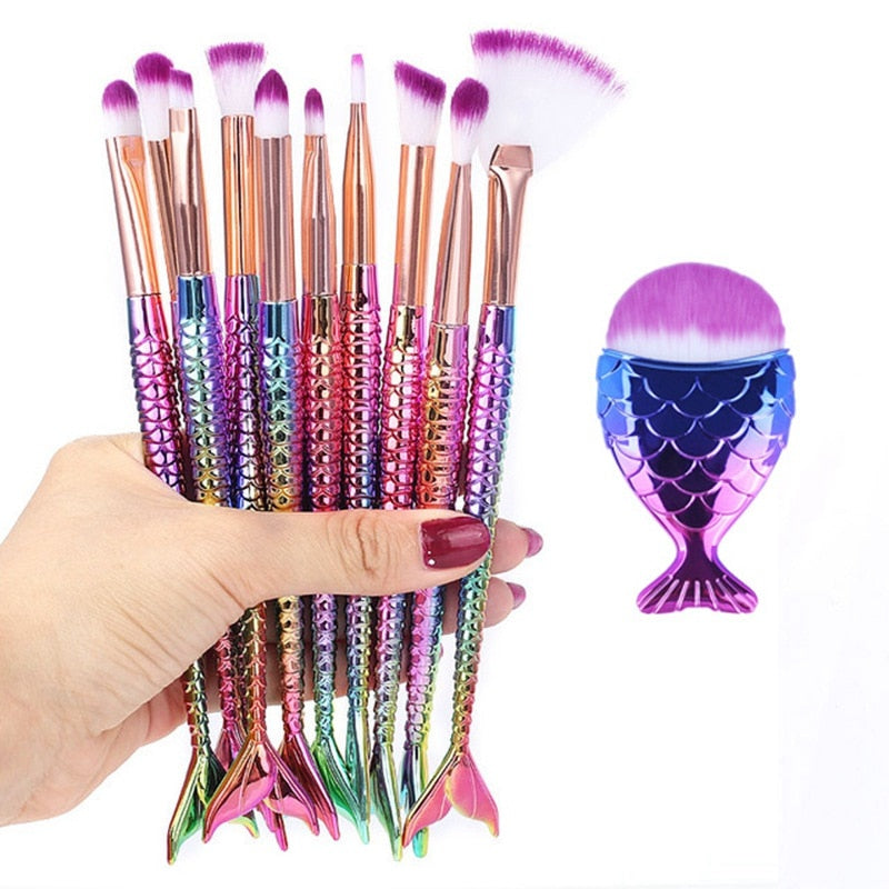Set de pinceaux maquillage Mermaid – Fond de teint, fard et enlumineur