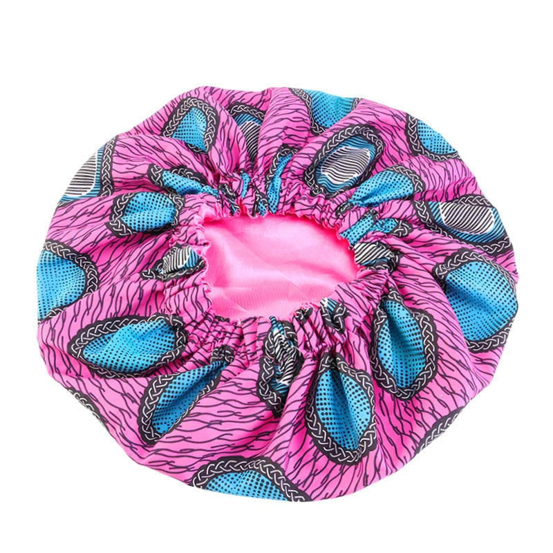 Bonnet Satin Motif Ankara - Foulard Tête Double Couche