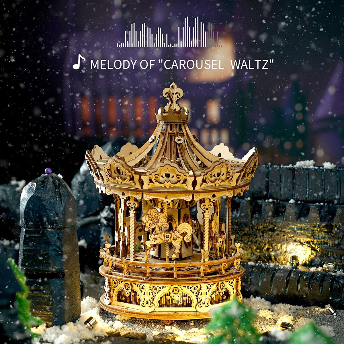 Carrousel musical rotatif Robotime 336 pièces – Puzzle 3D bois AMK62