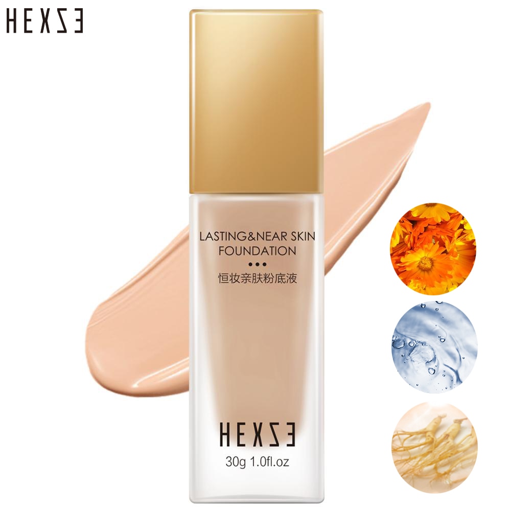 Fond de teint liquide hydratant Hexze – Couvrance pores, peaux sèches