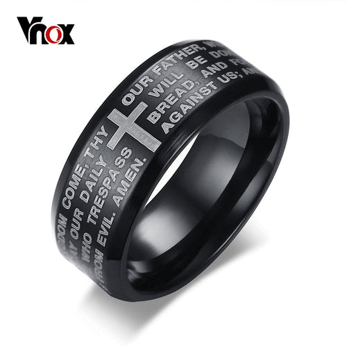 Bague Croix Bible Homme - Acier Inoxydable