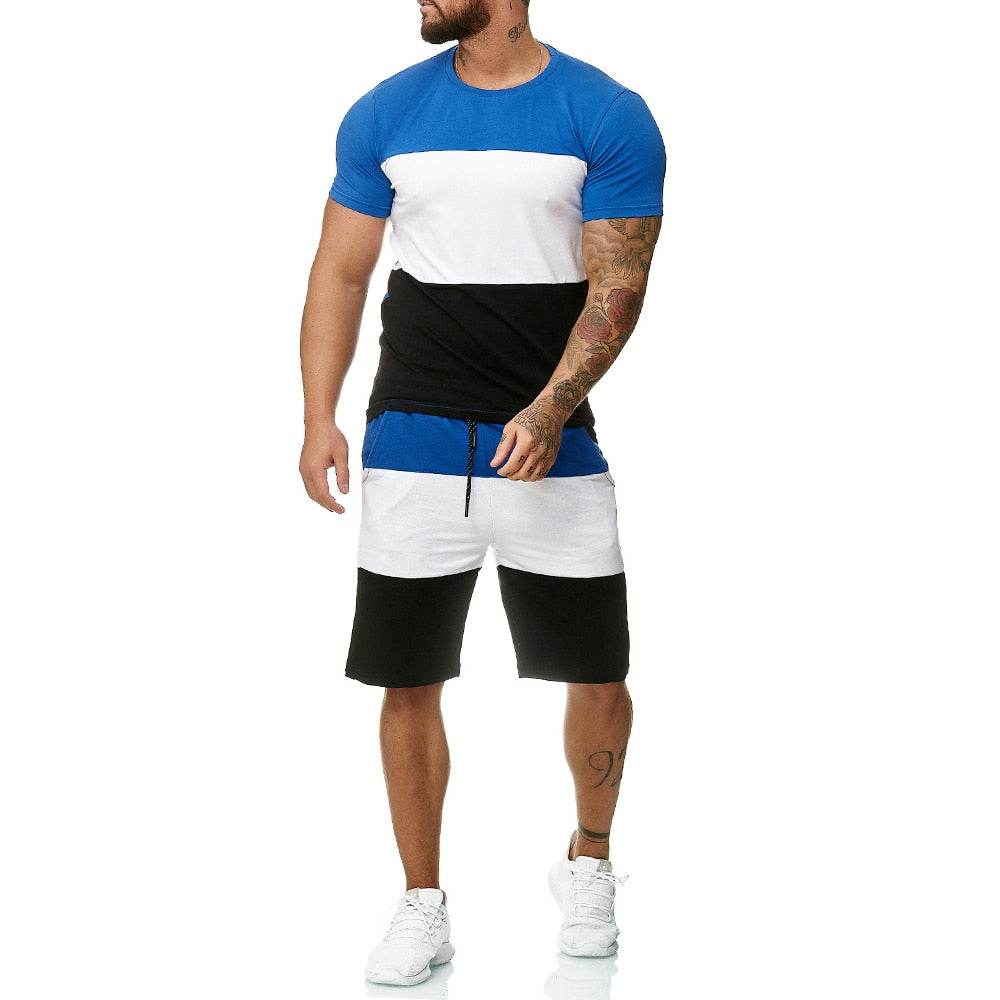 Ensemble jogging 2 pièces homme – Short et haut rayé style casual été