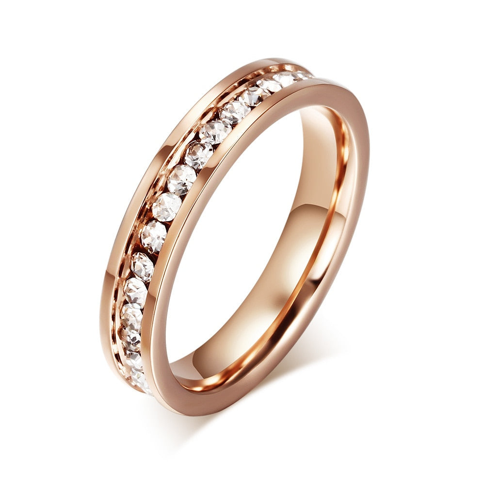 Bague femme Vnox plaquée or rose pavée de zircons 4 mm – Acier inox