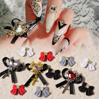 Lot de 10 décorations ongles 3D cristal cœur et nœud – Nail art japonais