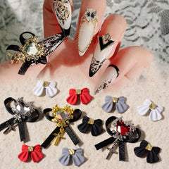 Lot de 10 décorations ongles 3D cristal cœur et nœud – Nail art japonais