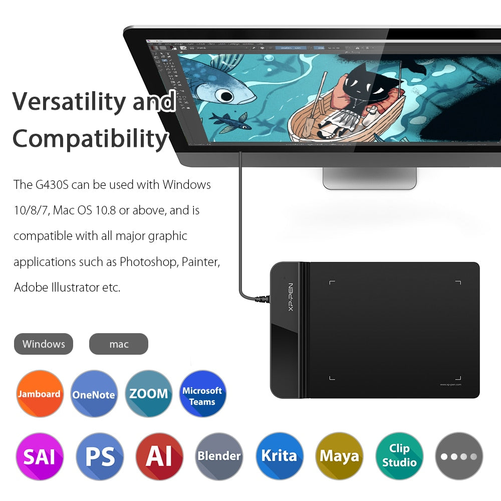 Tablette graphique XP 4x3 pouces avec stylet sans batterie pour dessin